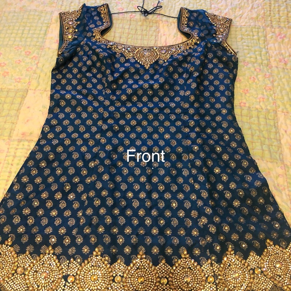 Heavy beaded salwaar kameez dark green / blue